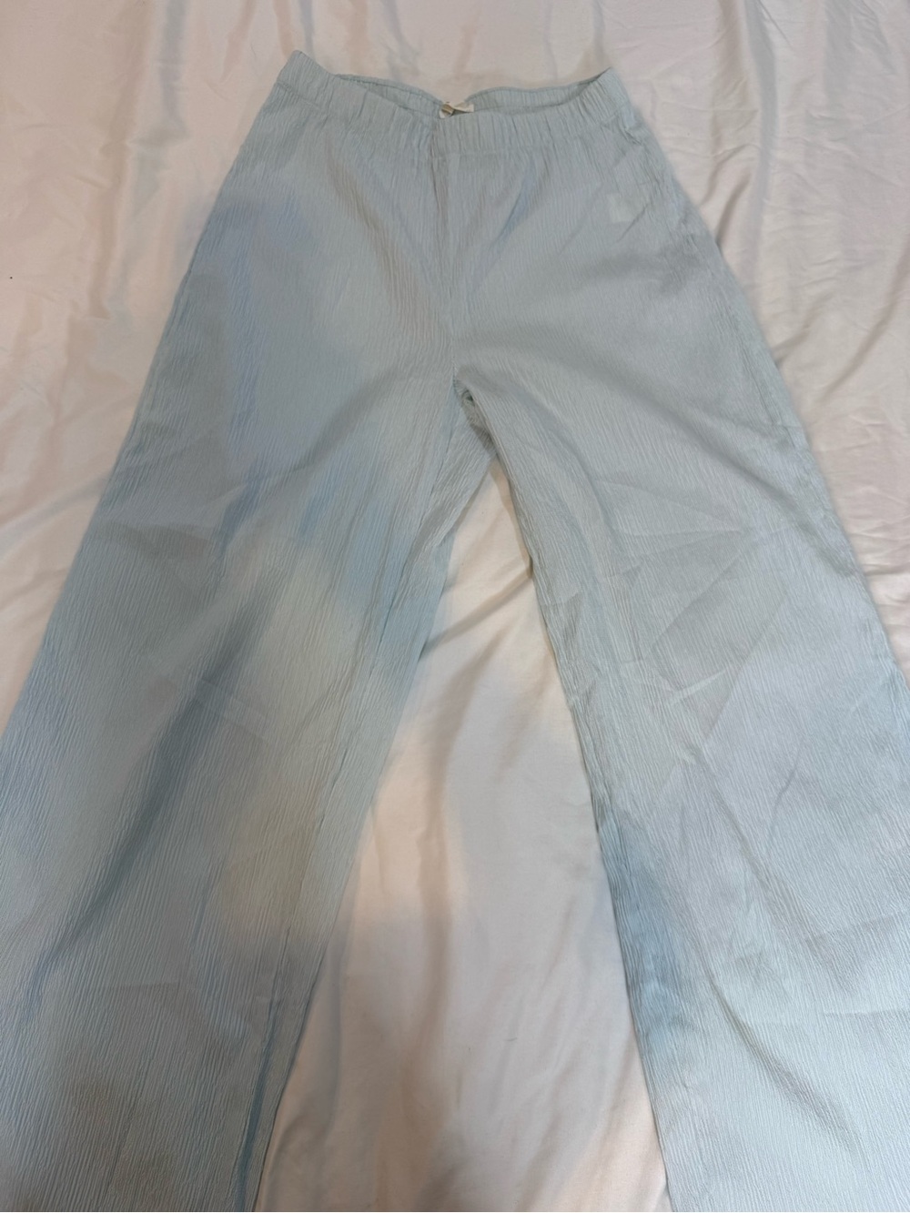 Oak + Fort Light Blue Crinkle Wide Leg Pants Semi Sheer - Picture 5 of 12